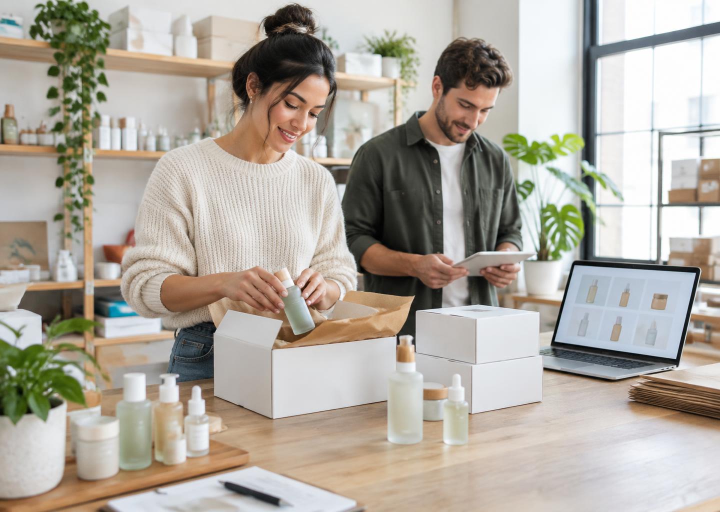 Illustrative online retail team preparing product orders