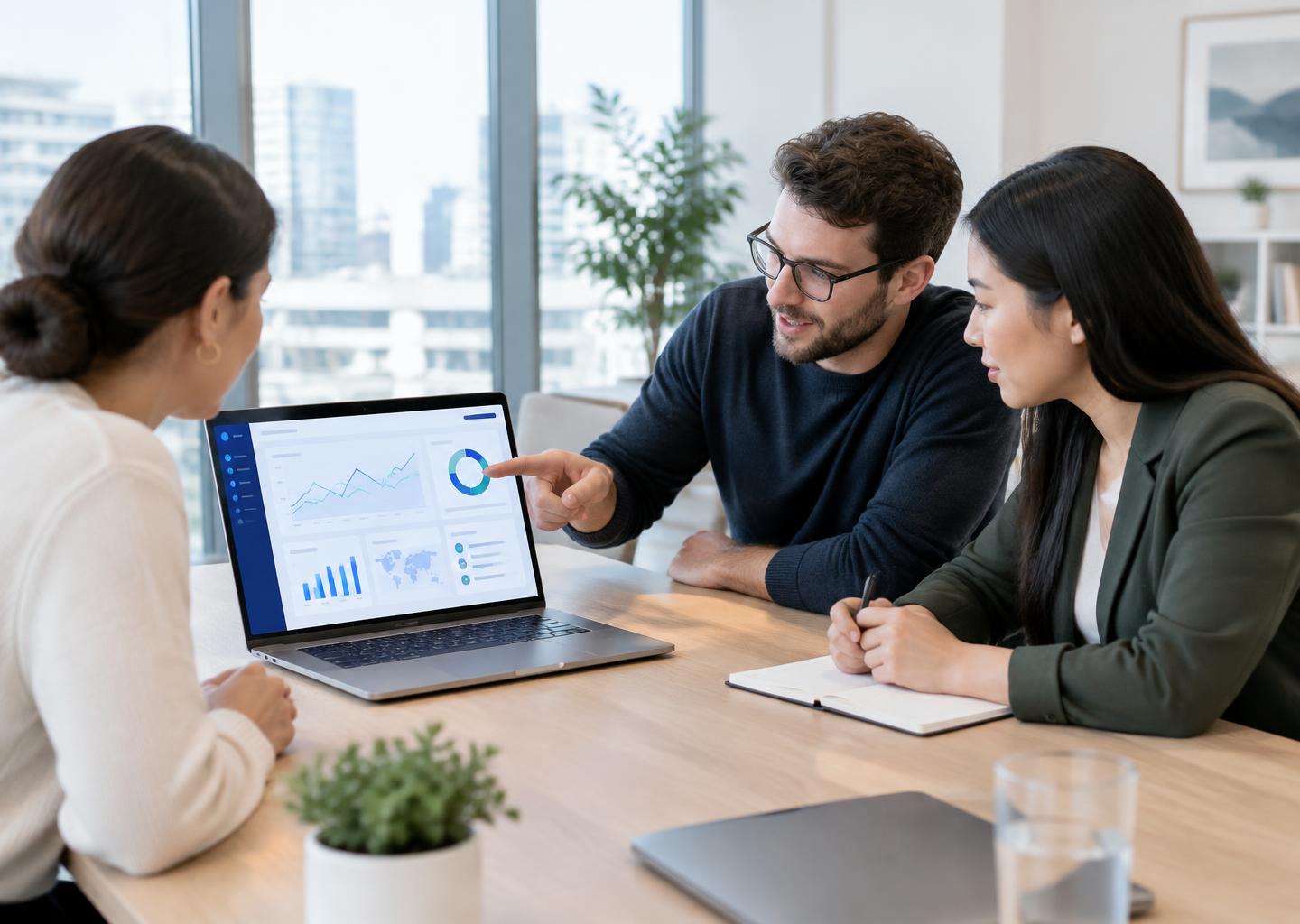 Illustrative software team demonstrating a product dashboard