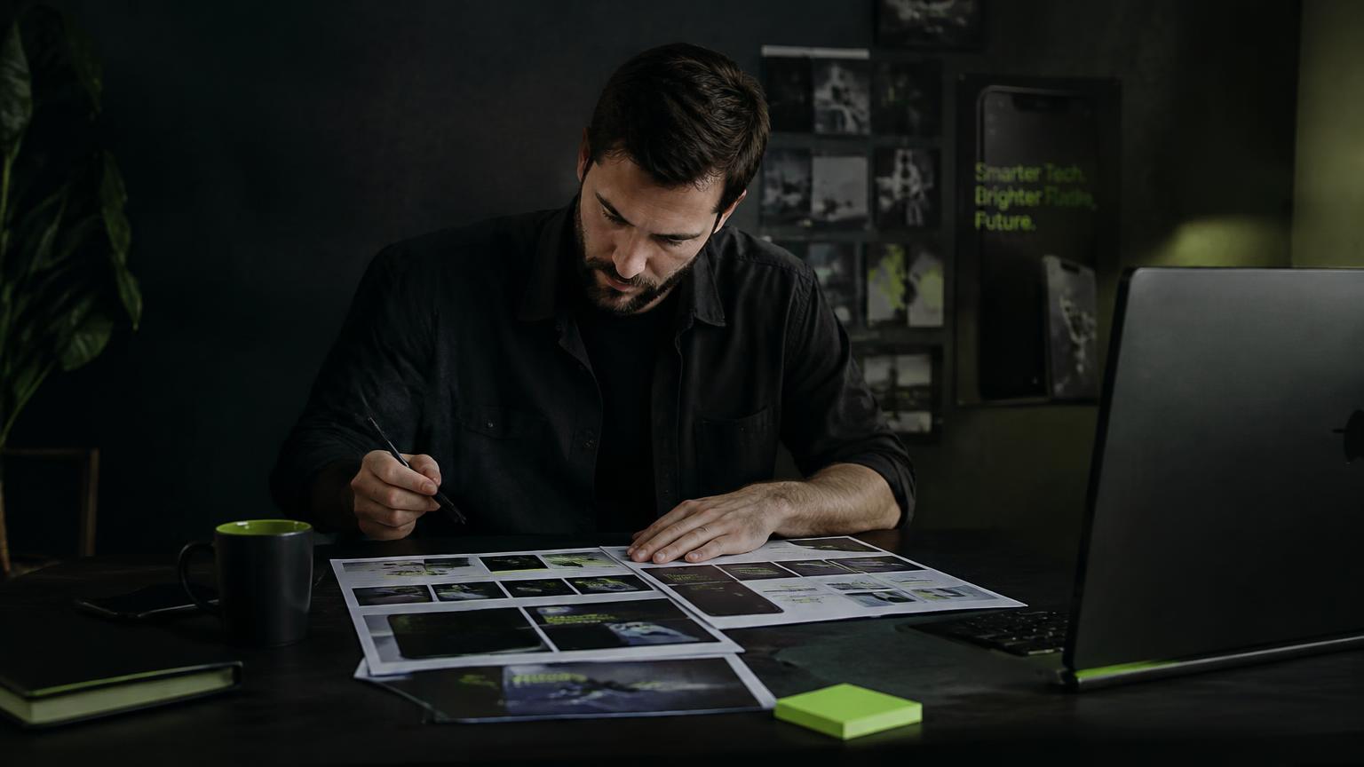 Marketer reviewing ad creative storyboards